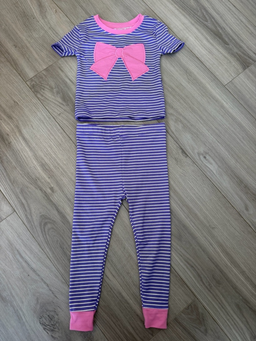 Girls Purple Stripe Pajama Set with Pink Bow
